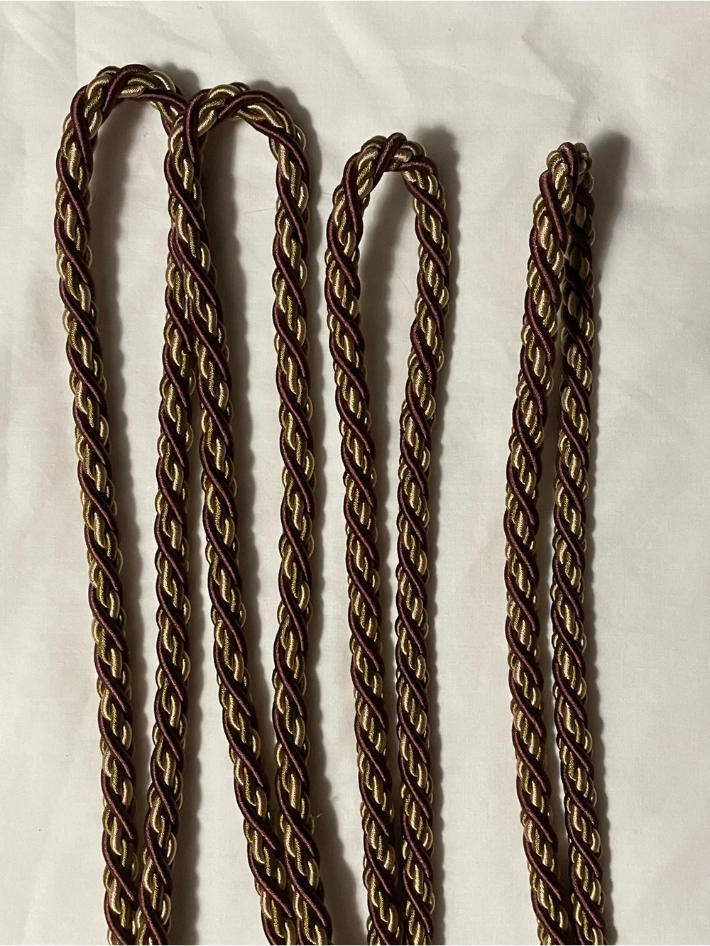 Vintage Large Tassel Curtain Tiebacks - Twisted Brown & Gold Braided Rope Pair